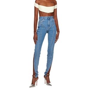 NEW MUGLER Blue Paneled Jeans Sheer